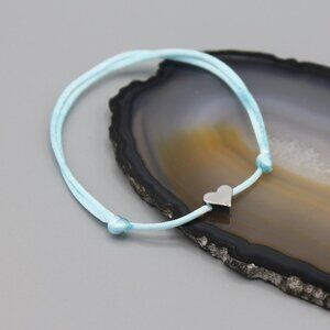 Jewelry heart blue silver string bracelet adjustable fashion delicate brand new